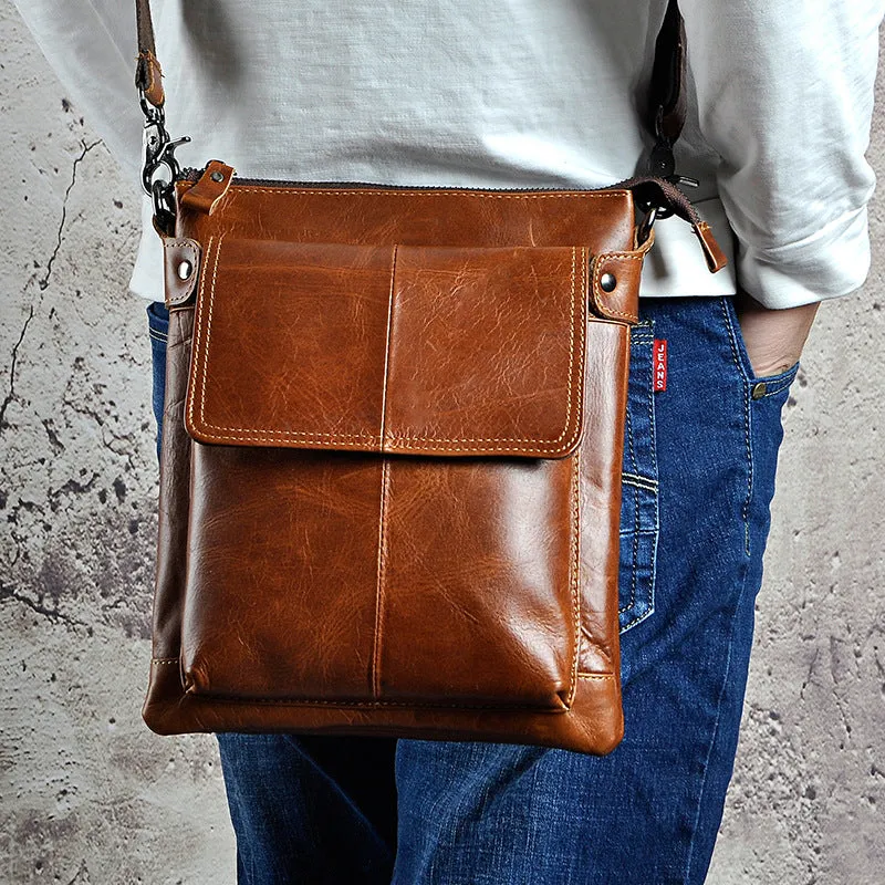 Cool Leather Mens Brown Messenger Bag Vintage Shoulder Bags For Men