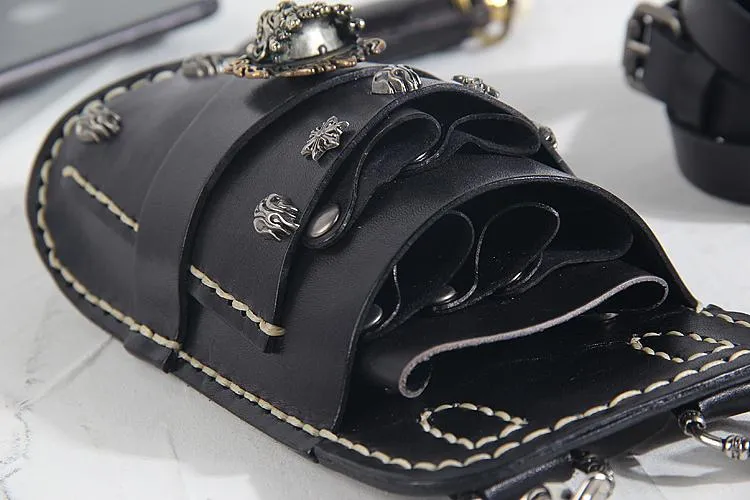 Cool Leather Mens Hairstylist Tool case barber pouch Waist Bag scissors case Black Scissors Bag for Men
