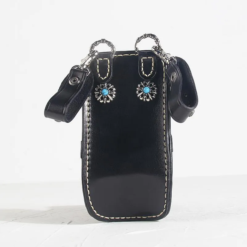 Cool Leather Mens Hairstylist Tool case barber pouch Waist Bag scissors case Black Scissors Bag for Men