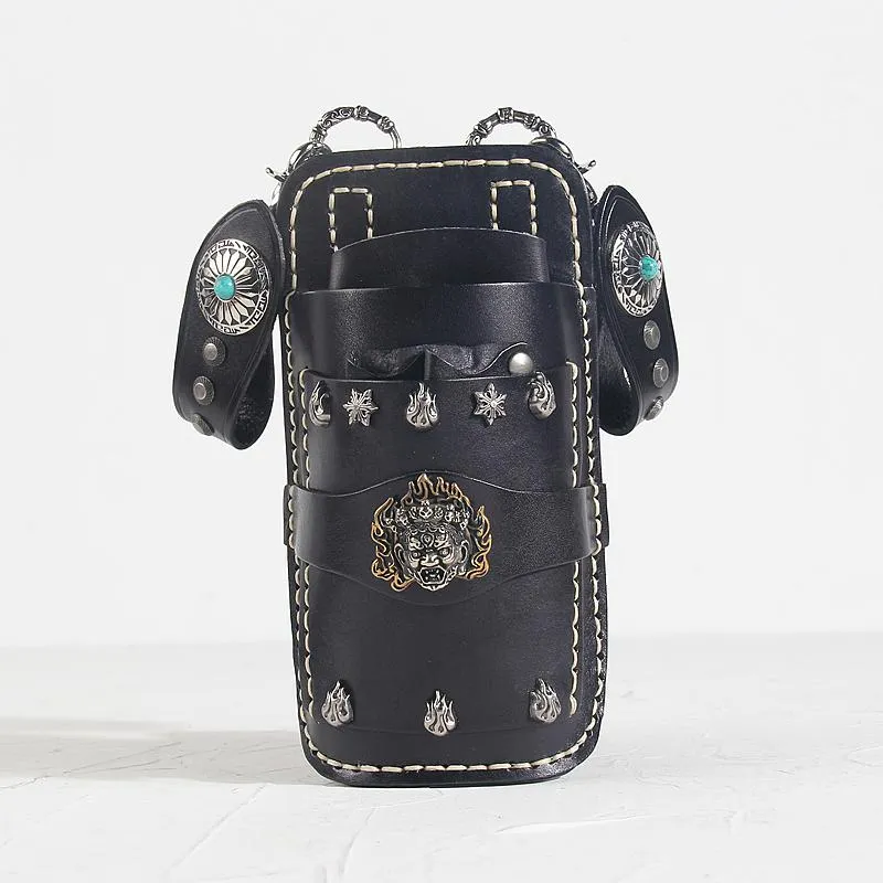 Cool Leather Mens Hairstylist Tool case barber pouch Waist Bag scissors case Black Scissors Bag for Men