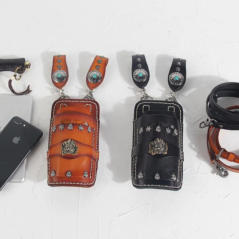 Cool Leather Mens Hairstylist Tool case barber pouch Waist Bag scissors case Black Scissors Bag for Men