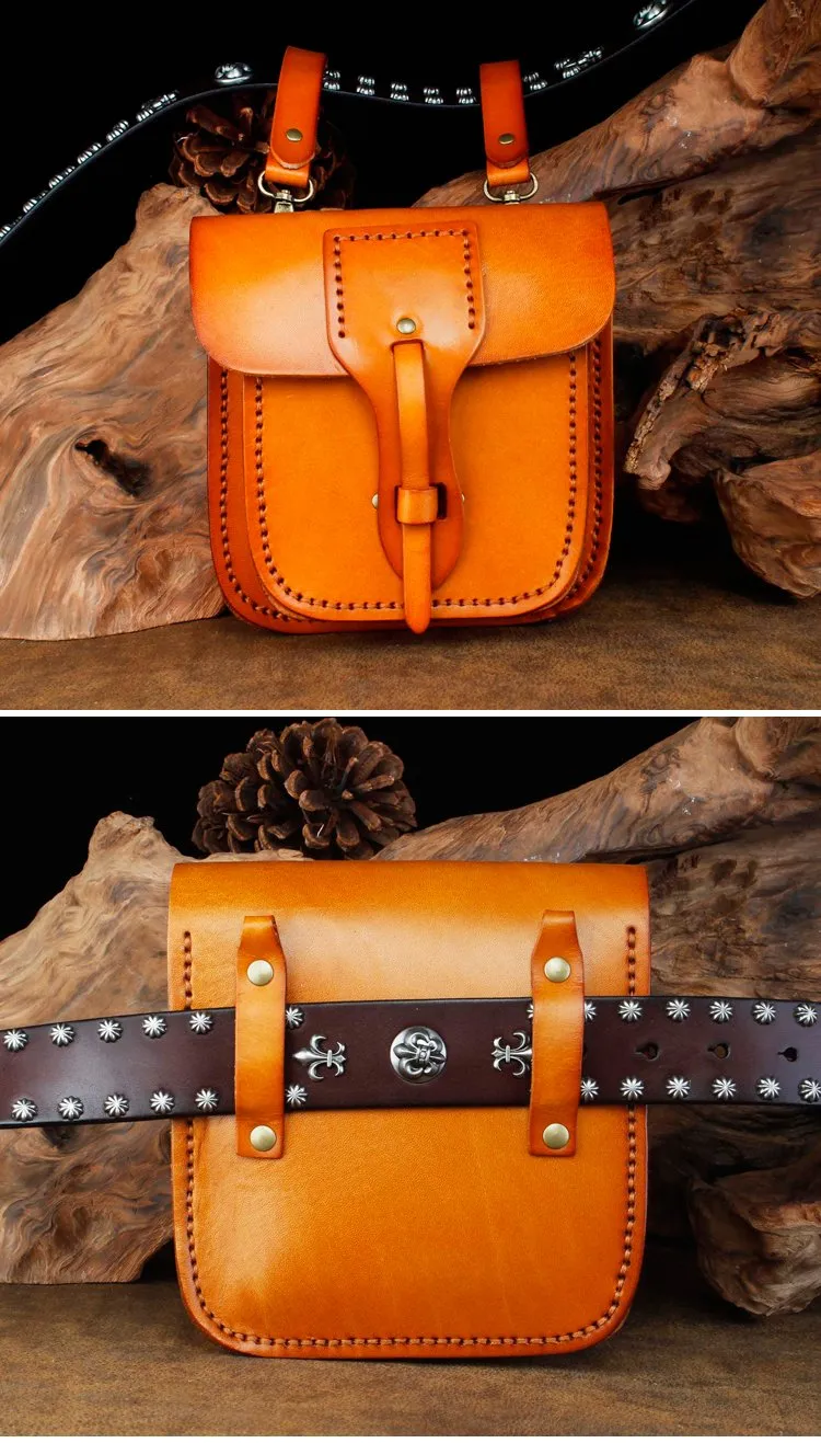 Cool Leather Mens large Biker Belt Pouch Waist Bag Side Bag Shoulder Bag for Men