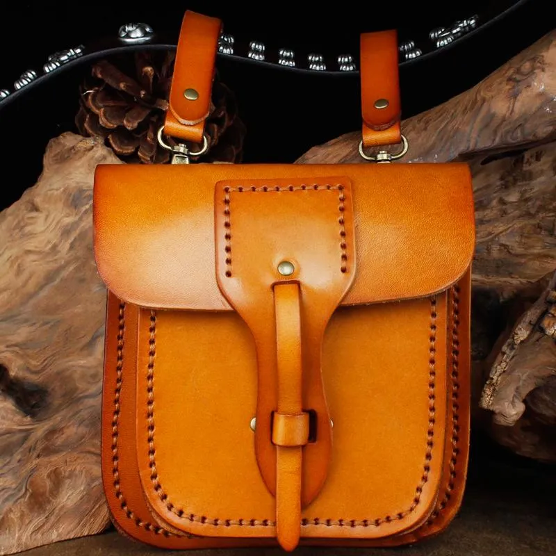 Cool Leather Mens large Biker Belt Pouch Waist Bag Side Bag Shoulder Bag for Men