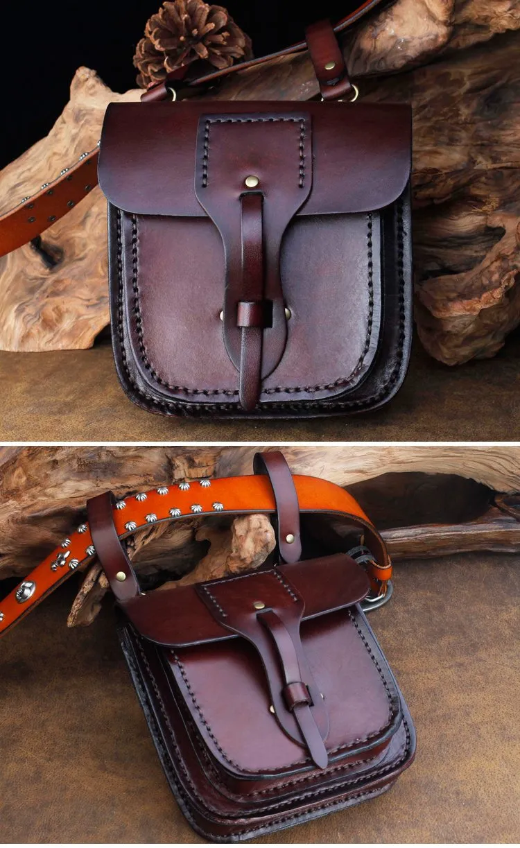 Cool Leather Mens large Biker Belt Pouch Waist Bag Side Bag Shoulder Bag for Men