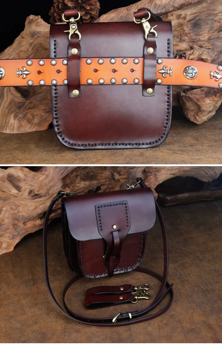 Cool Leather Mens large Biker Belt Pouch Waist Bag Side Bag Shoulder Bag for Men