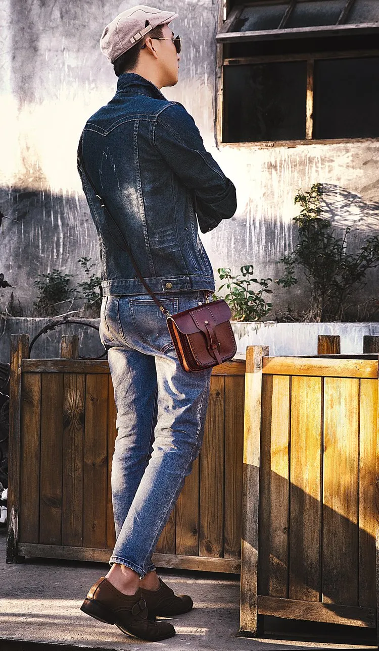 Cool Leather Mens large Biker Belt Pouch Waist Bag Side Bag Shoulder Bag for Men