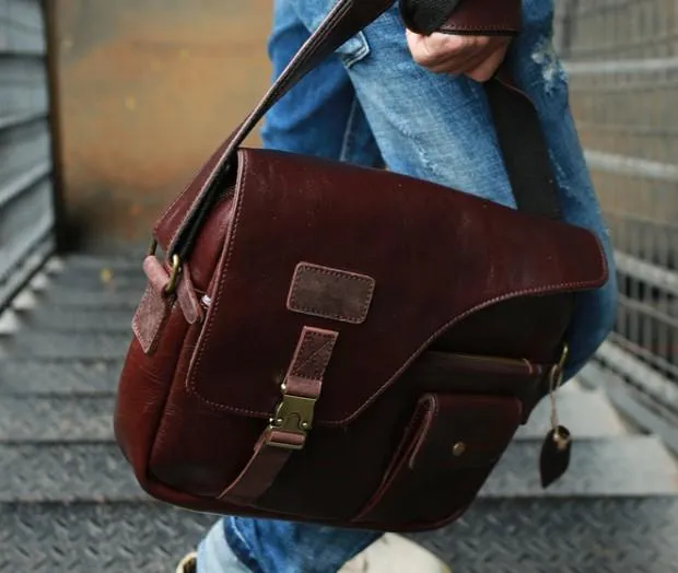 Cool Leather Mens Large Messenger Bags Shoulder Bag for men