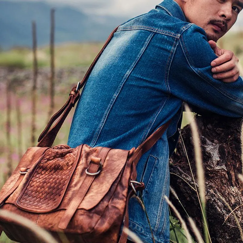 Cool Leather Mens Messenger Bag Shoulder Bags Vintage Crossbody Bag for Men