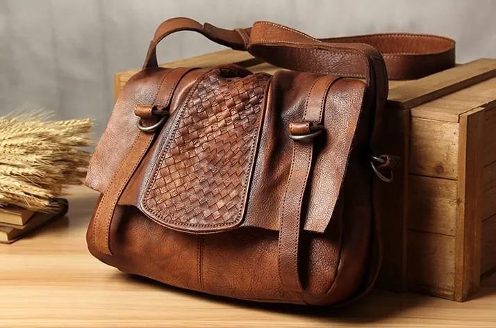 Cool Leather Mens Messenger Bag Shoulder Bags Vintage Crossbody Bag for Men