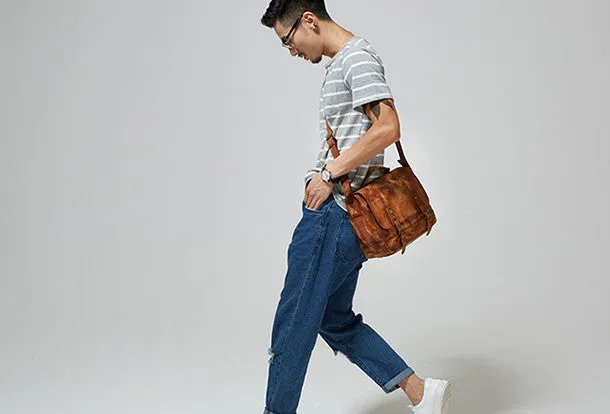 Cool Leather mens messenger bag Vintage shoulder bag laptop bag for Men