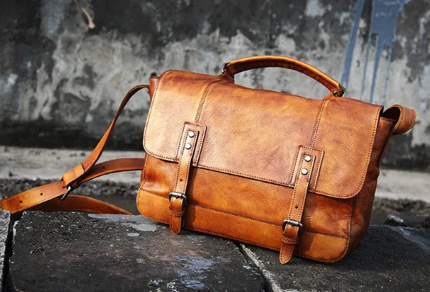 Cool Leather mens messenger bag Vintage shoulder bag laptop bag for Men