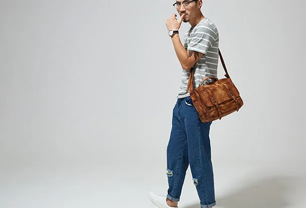 Cool Leather mens messenger bag Vintage shoulder bag laptop bag for Men