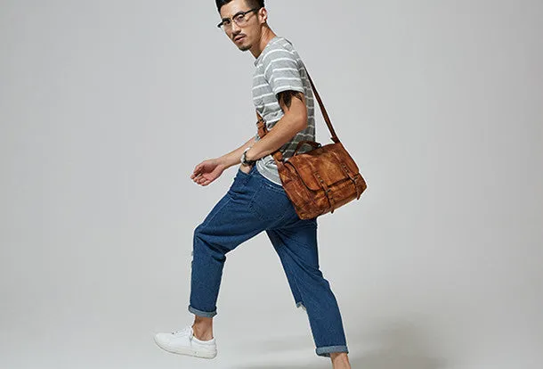 Cool Leather mens messenger bag Vintage shoulder bag laptop bag for Men