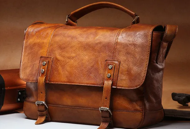 Cool Leather mens messenger bag Vintage shoulder bag laptop bag for Men