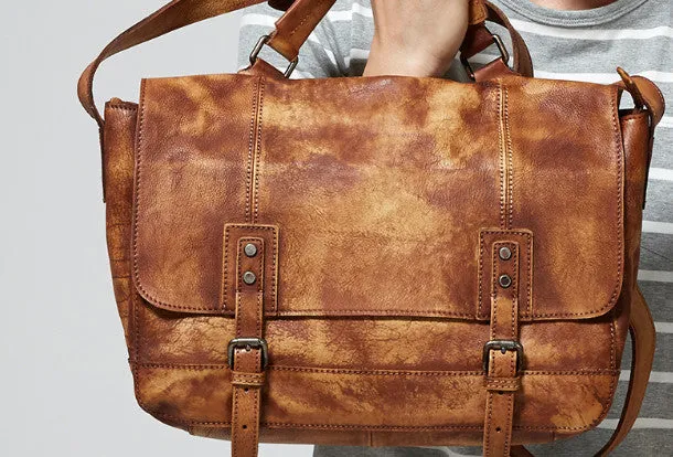 Cool Leather mens messenger bag Vintage shoulder bag laptop bag for Men
