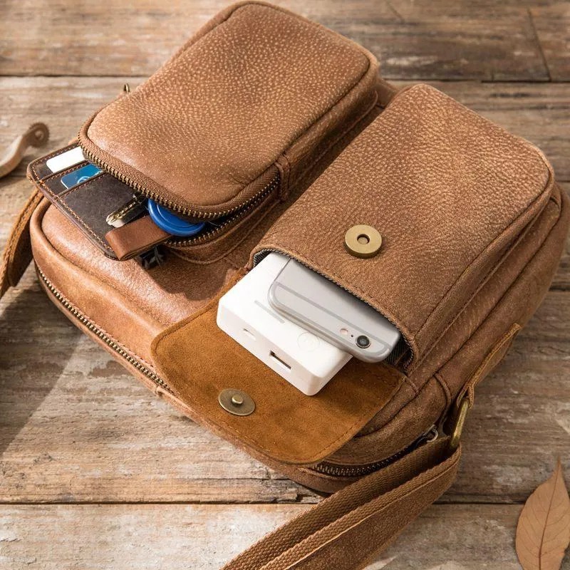Cool Leather Mens Messenger Bags Small Shoulder Bags  for Men