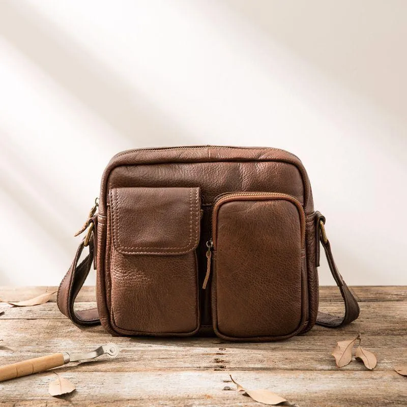 Cool Leather Mens Messenger Bags Small Shoulder Bags  for Men