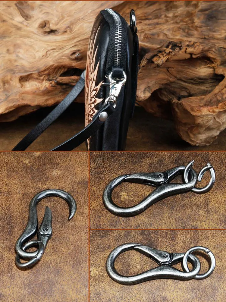 Cool Leather Mens Skull Biker Belt Pouch Waist Bag Side Bag Shoulder Bag for Men