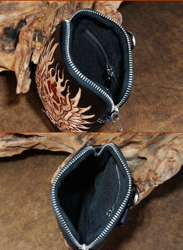 Cool Leather Mens Skull Biker Belt Pouch Waist Bag Side Bag Shoulder Bag for Men
