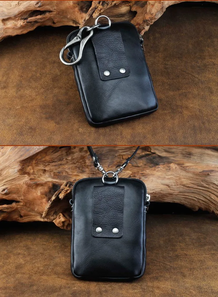 Cool Leather Mens Skull Biker Belt Pouch Waist Bag Side Bag Shoulder Bag for Men