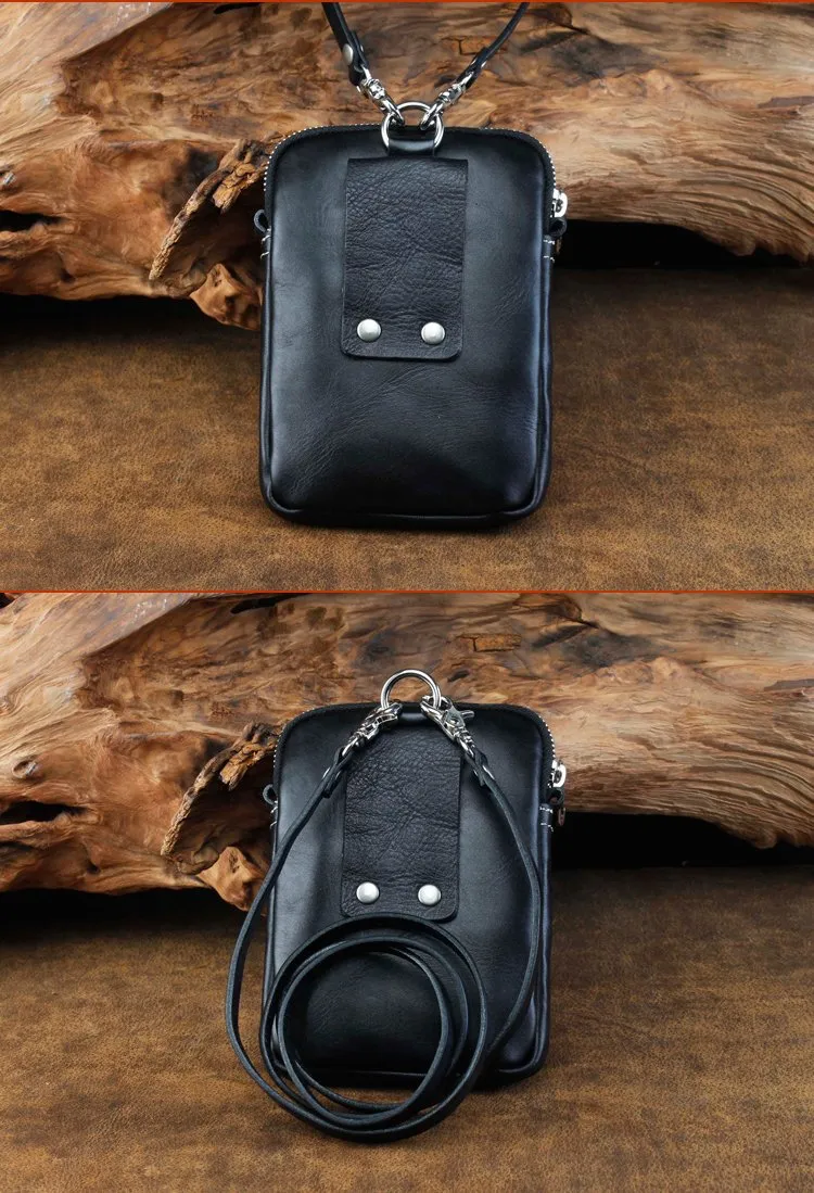 Cool Leather Mens Skull Biker Belt Pouch Waist Bag Side Bag Shoulder Bag for Men
