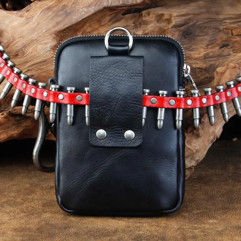 Cool Leather Mens Skull Biker Belt Pouch Waist Bag Side Bag Shoulder Bag for Men