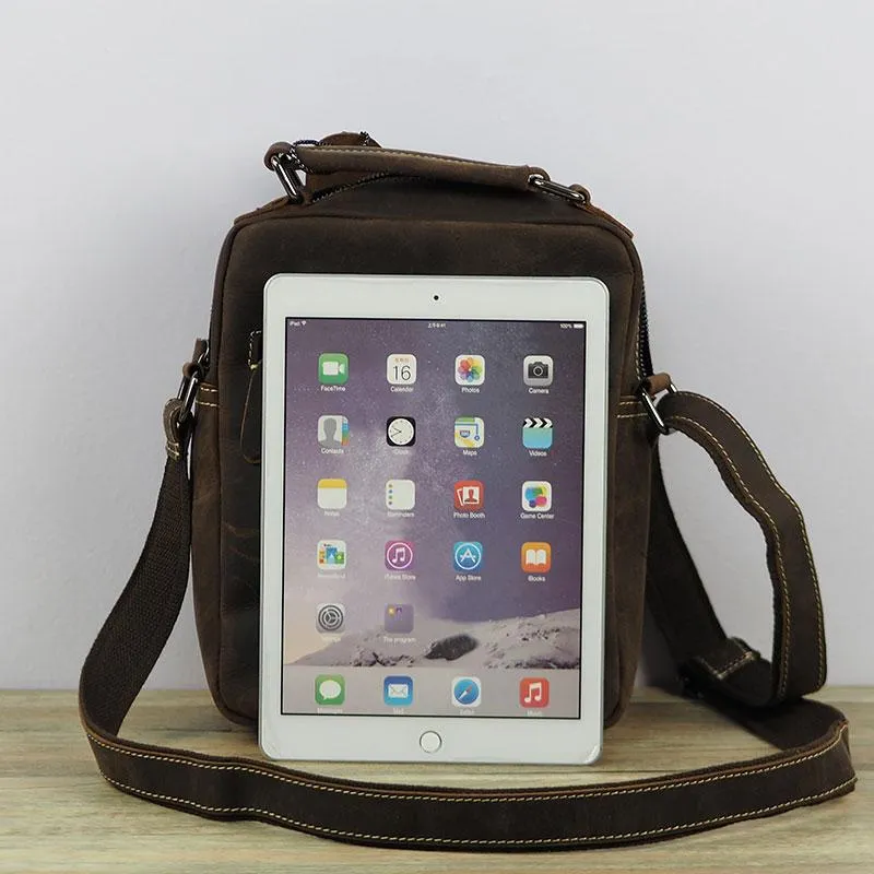Cool Leather Mens Small Messenger Bag Side Bag Small Vintage Shoulder Bag for Men