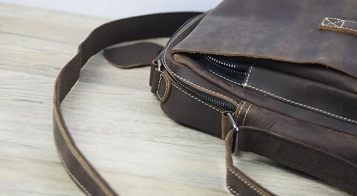 Cool Leather Mens Small Messenger Bag Side Bag Small Vintage Shoulder Bag for Men