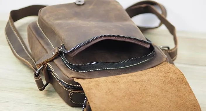 Cool Leather Mens Small Messenger Bag Side Bag Small Vintage Shoulder Bag for Men