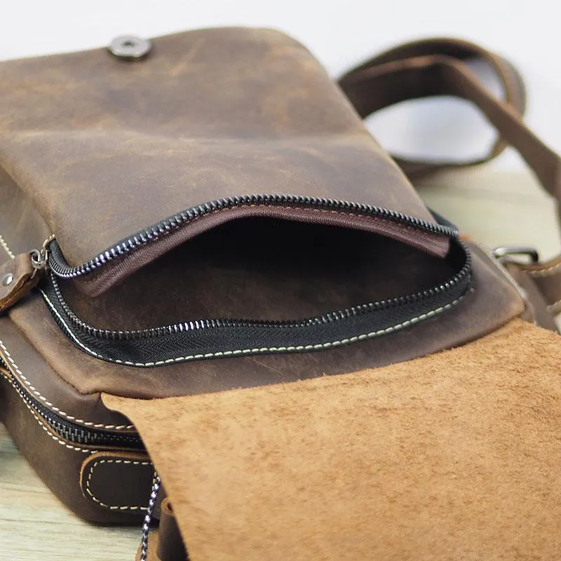 Cool Leather Mens Small Messenger Bag Side Bag Small Vintage Shoulder Bag for Men