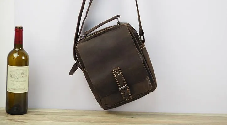 Cool Leather Mens Small Messenger Bag Side Bag Small Vintage Shoulder Bag for Men