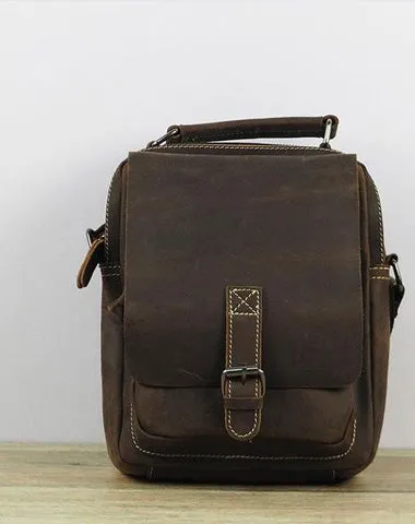 Cool Leather Mens Small Messenger Bag Side Bag Small Vintage Shoulder Bag for Men