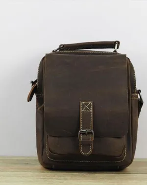 Cool Leather Mens Small Messenger Bag Side Bag Small Vintage Shoulder Bag for Men