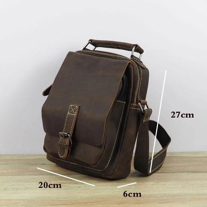 Cool Leather Mens Small Messenger Bag Side Bag Small Vintage Shoulder Bag for Men