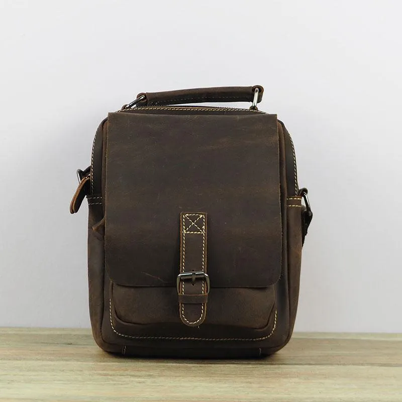 Cool Leather Mens Small Messenger Bag Side Bag Small Vintage Shoulder Bag for Men