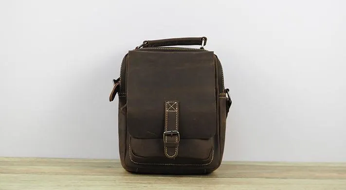 Cool Leather Mens Small Messenger Bag Side Bag Small Vintage Shoulder Bag for Men