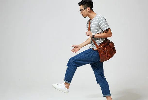 Cool leather mens Small messenger vintage shoulder bag for men