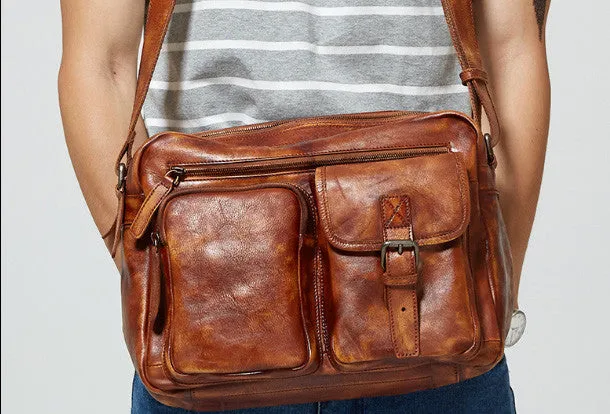 Cool leather mens Small messenger vintage shoulder bag for men