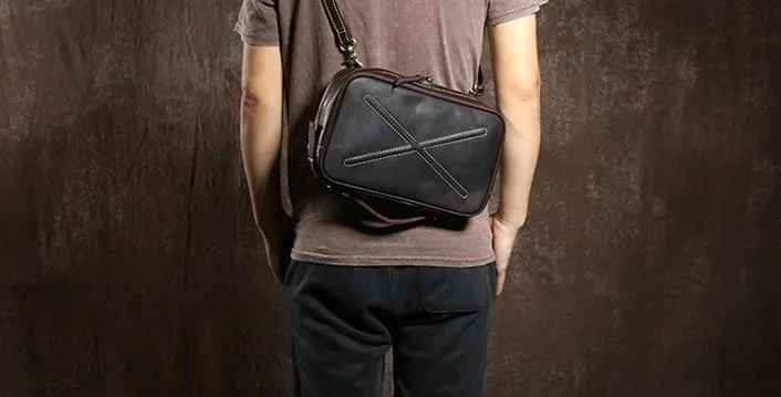 Cool Leather Mens  Small Shoulder Bag Messenger Bag Cycling Bag for men
