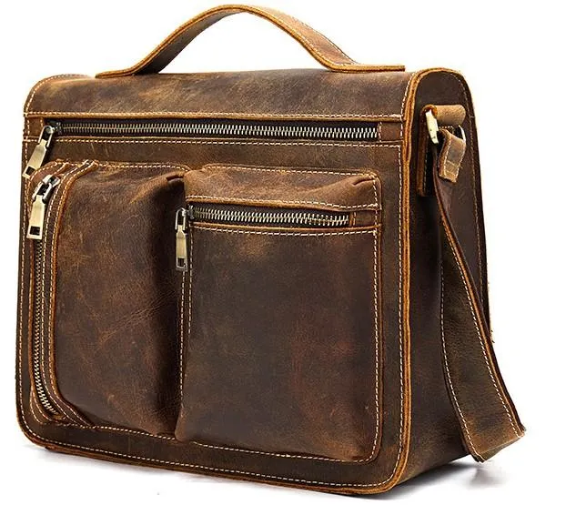 Cool Leather Mens Vintage Brown Small Side Bag Messenger Bag Shoulder Bag for Men