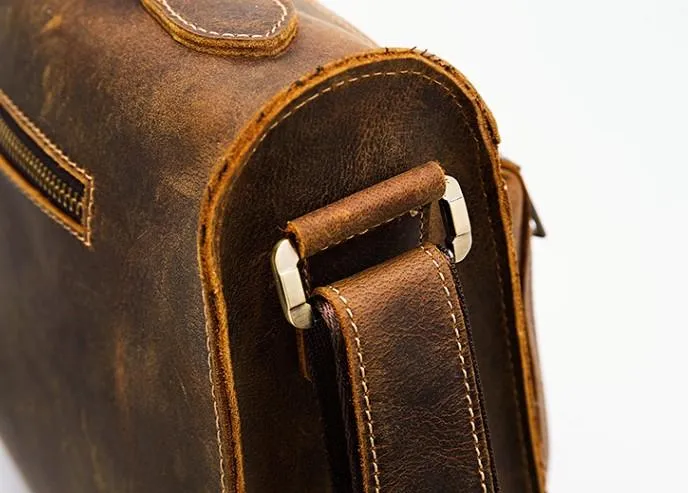 Cool Leather Mens Vintage Brown Small Side Bag Messenger Bag Shoulder Bag for Men