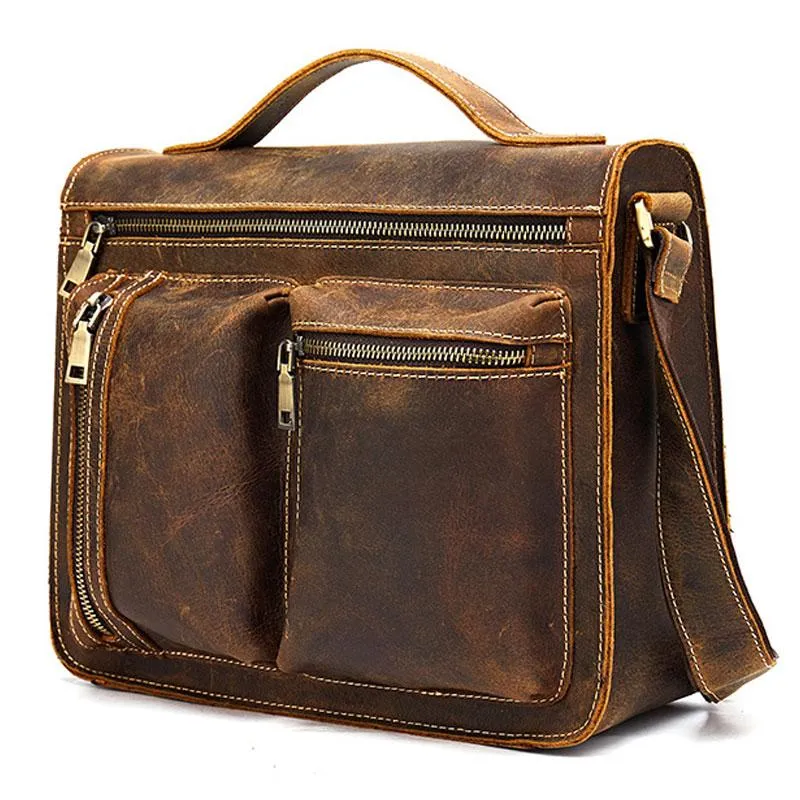 Cool Leather Mens Vintage Brown Small Side Bag Messenger Bag Shoulder Bag for Men