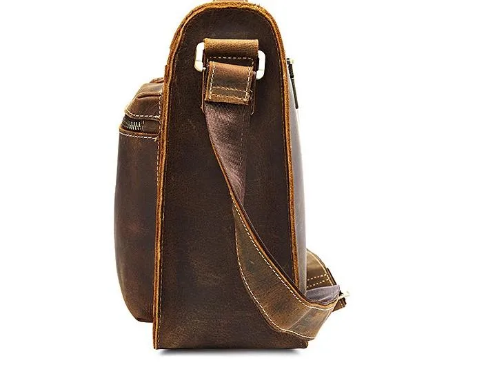 Cool Leather Mens Vintage Brown Small Side Bag Messenger Bag Shoulder Bag for Men