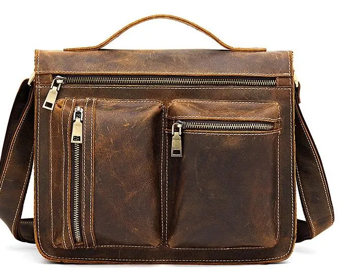 Cool Leather Mens Vintage Brown Small Side Bag Messenger Bag Shoulder Bag for Men