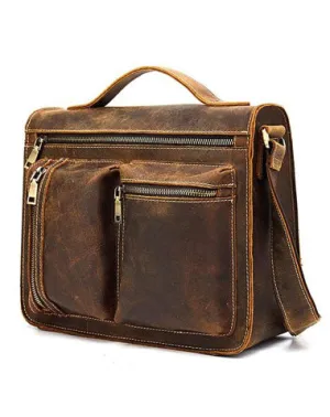 Cool Leather Mens Vintage Brown Small Side Bag Messenger Bag Shoulder Bag for Men