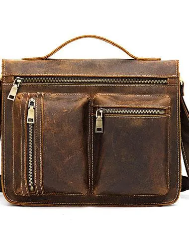 Cool Leather Mens Vintage Brown Small Side Bag Messenger Bag Shoulder Bag for Men