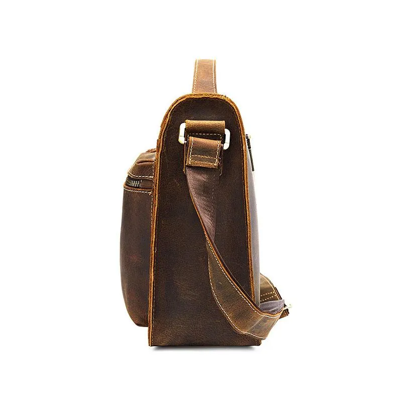 Cool Leather Mens Vintage Brown Small Side Bag Messenger Bag Shoulder Bag for Men