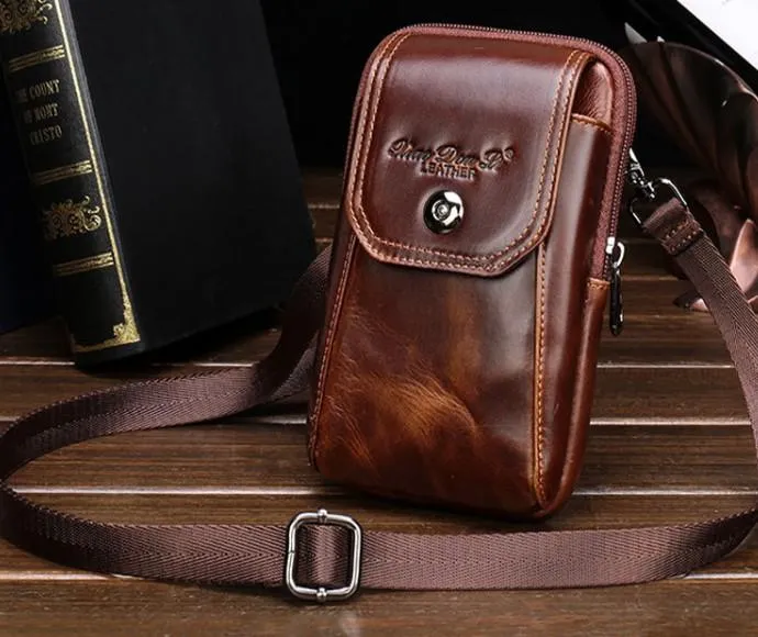 Cool Leather Mens Vintage Small Side Bag Belt Pouch Waist Bag For Men