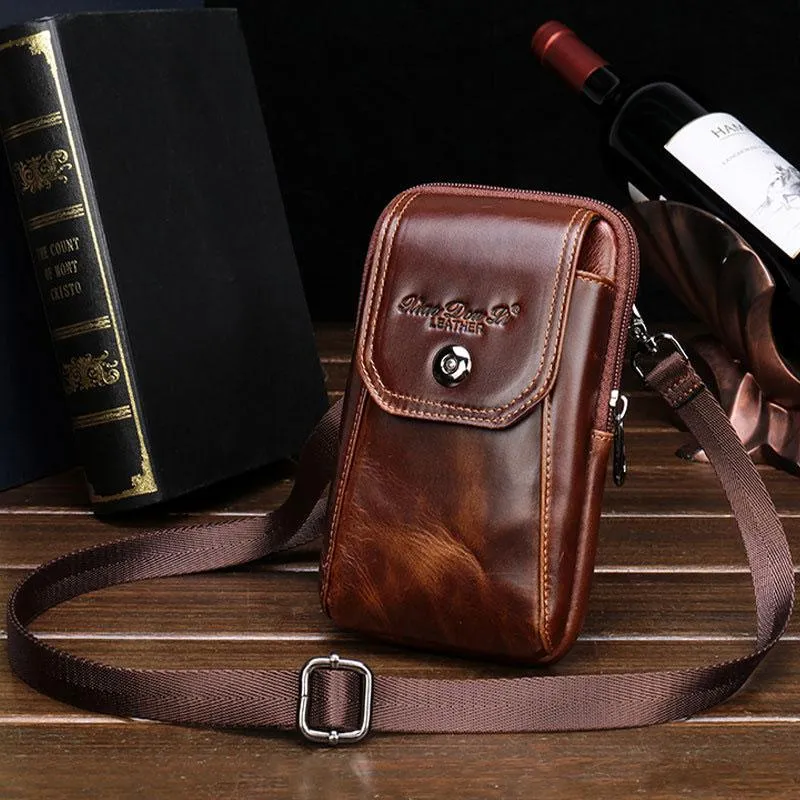 Cool Leather Mens Vintage Small Side Bag Belt Pouch Waist Bag For Men