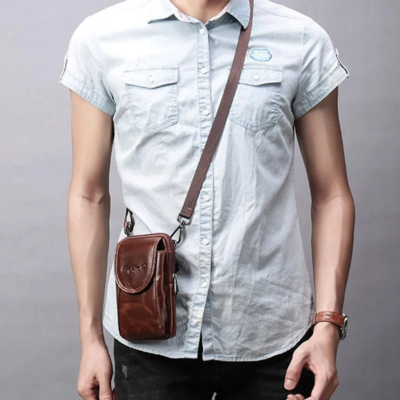 Cool Leather Mens Vintage Small Side Bag Belt Pouch Waist Bag For Men